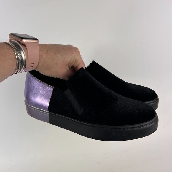 Free People Varsity women's size 7.5 black velvet purple leather slip on shoes - Picture 10 of 11